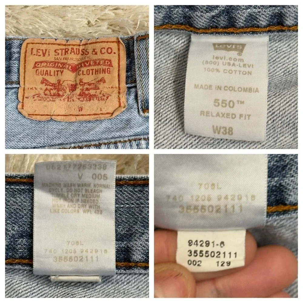 Vintage Levi's 550 Denim Jorts Light Wash Relaxed Fit Black Bat Wing Size 38W